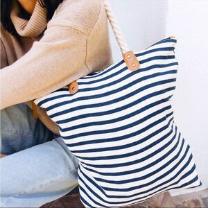 Summer & Rose Zip-Top Striped Nautical Cotton Carryall Tote Bag